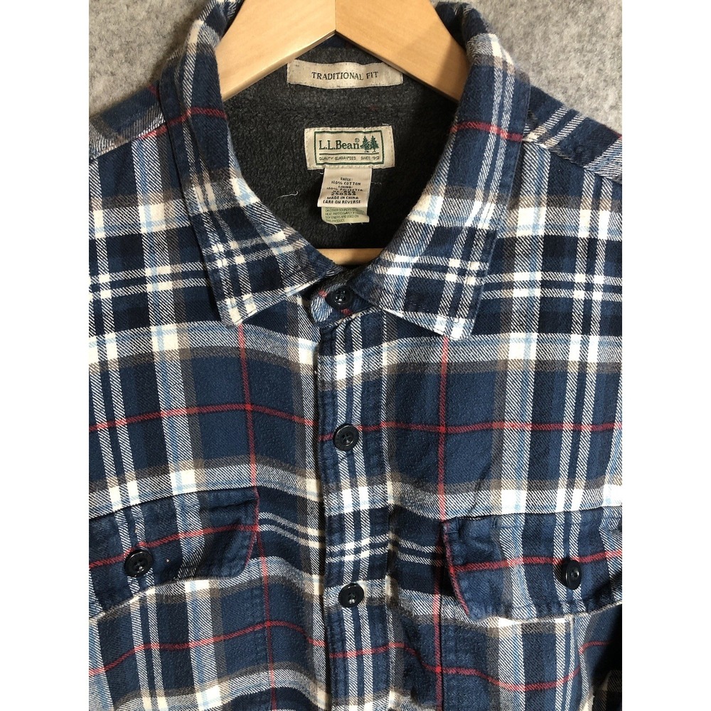 L.L. Bean Shirt Mens XL Blue Plaid Fleece Lined Flannel Workwear Casual Shacket